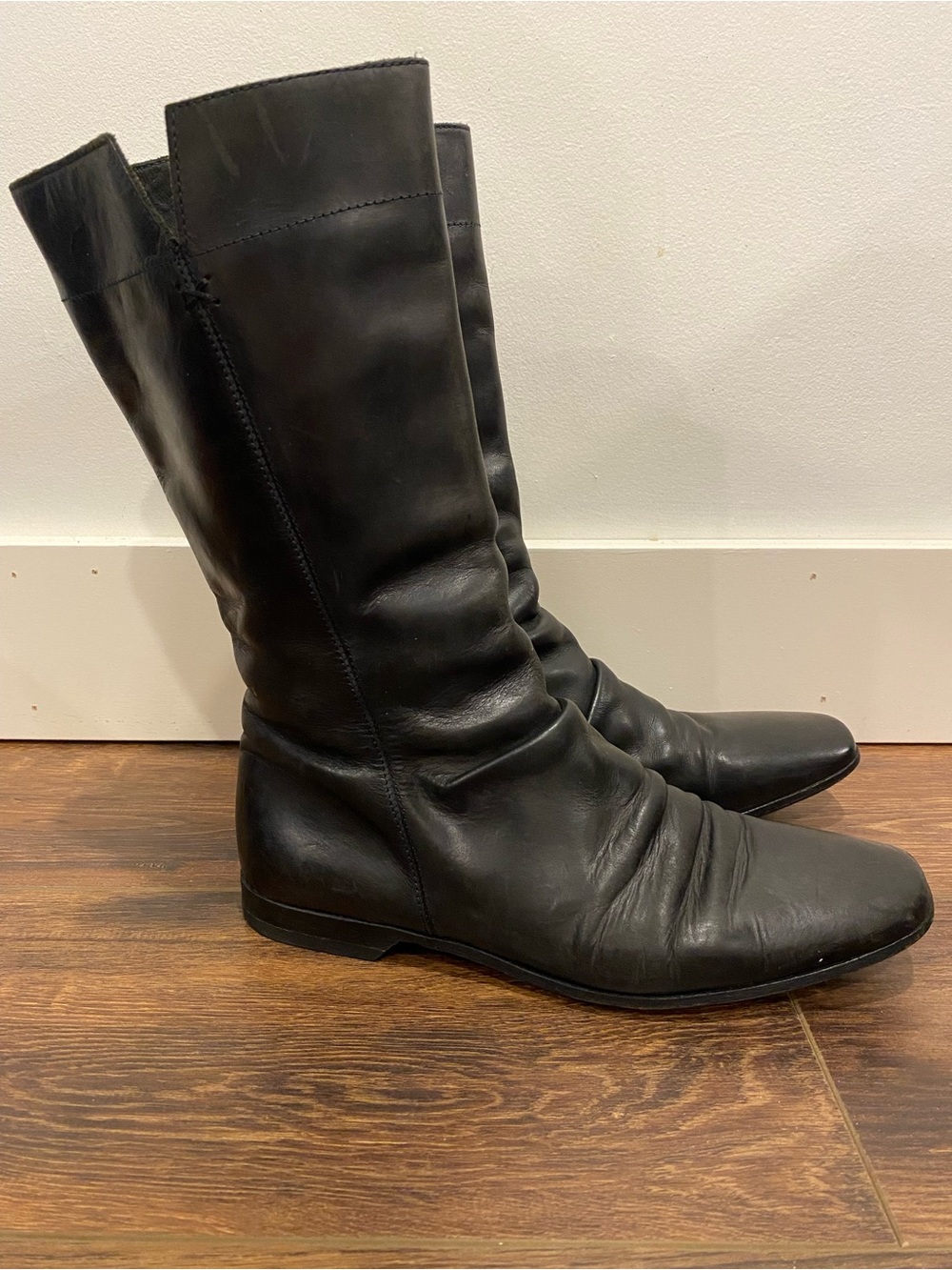 Fiorentini + Baker leather made in Italy boots black flat 38 square toe
